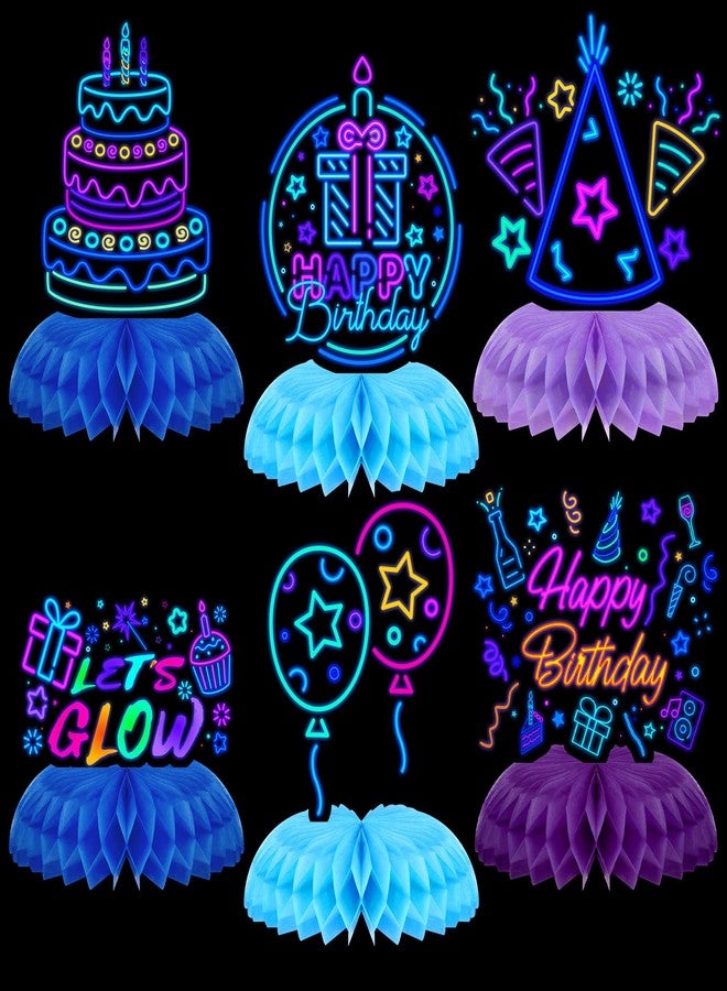 Chinco 6 Pcs Glow Party Birthday Centerpieces Neon Birthday Decorations Honeycomb Centerpieces for Tables Neon Party Supplies(Vibrant) - Image 1